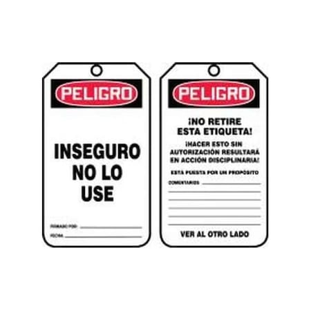 Accuform Spanish Safety Tags, DANGER UNSAFE DO NOT USE, 5.75in x 3.25in, HS-Laminate, 5PK SHMDT126LTM
